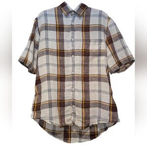 Bugatchi 100% Linen Button Down Short Sleeve Stitched Shirt. Sz M